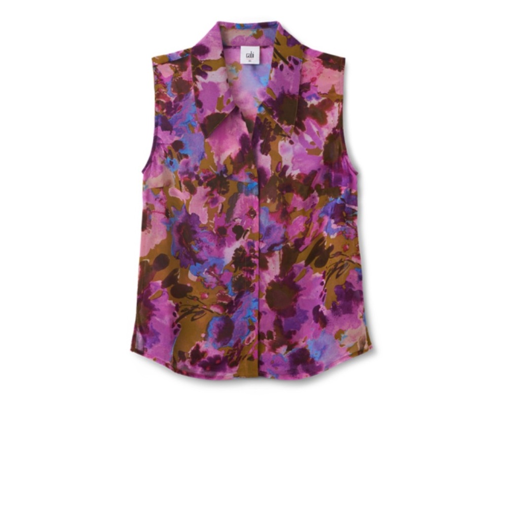 Floral Sleeveless Top - Purple and Brown